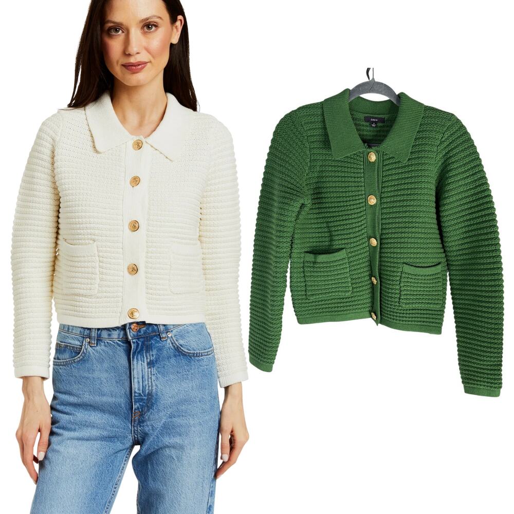 Drew Dalia Cardigan Sweater Crop Textured Knit Preppy Minimalist Quiet Luxury S